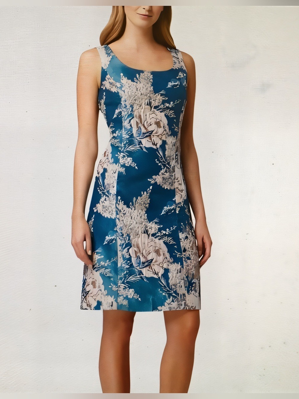 Tahari Teal Floral Sleeveless Shift Dress Size 12 NWT